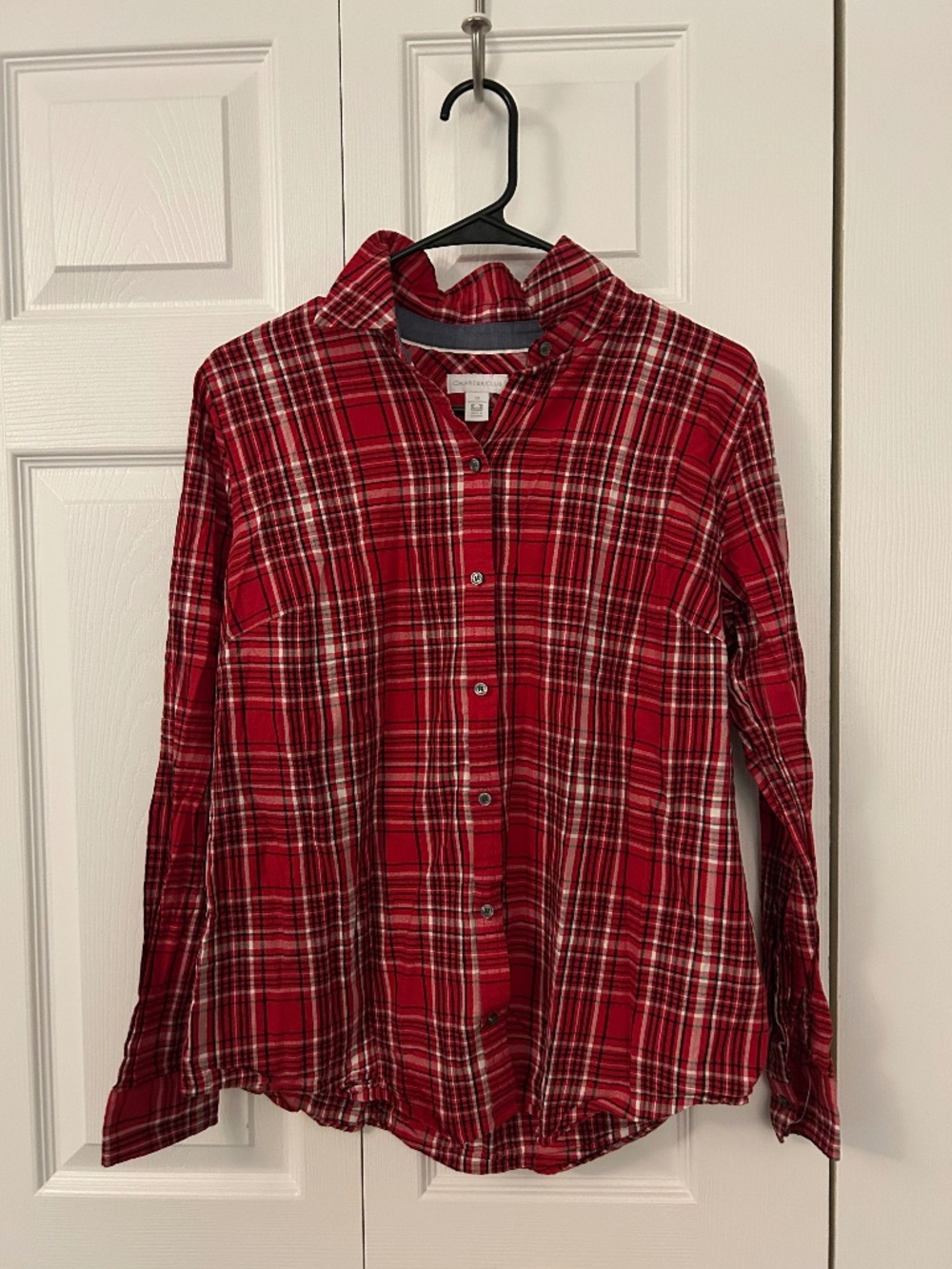 Charter Club Red and White Button Up Tee - Size 10 - 100% Cotton